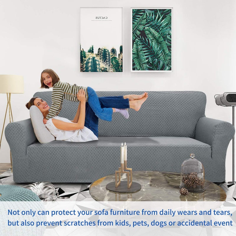 ZNSAYOTX 1 Piece Jacquard Couch Covers for 3 Cushion Couch Living Room High Stretch Sofa Cover Pets Dogs Friendly Anti Slip Thickened Slipcovers Furniture Protector (Sofa, Light Grey) - Image 2